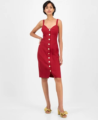14th Place Juniors' Button-Front Bustier Sleeveless Dress