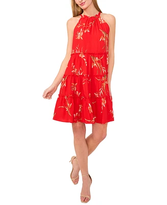 CeCe Women's Tiered Back-Tie Sleeveless Halter Dress