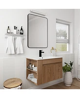 30 Inch Bathroom Vanity With Ceramic Basin And Adjust Open Shelf