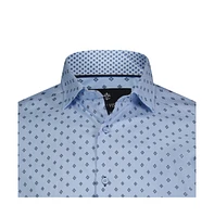 Luchiano Visconti Men's Aqua with Teal Print Long sleeve shirt