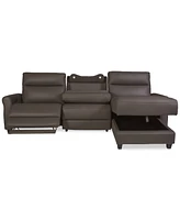 Thandler 3-Pc. Leather Chaise Sectional with 1 Drop Down Table, Exclusively at Macy's