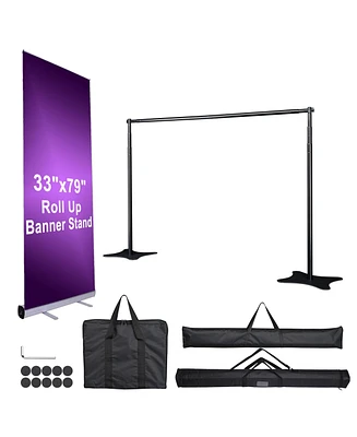 10x10 Ft Backdrop Stand & Roll Up Banner Stand Kit Tradeshow Exhibition Events
