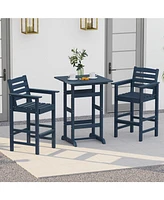 30 Inch Square Bar Table Dining Table with Slatted Tabletop for Poolside