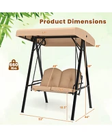 2-Person Outdoor Porch Swing with A-Shaped Metal Stand and Adjustable Canopy