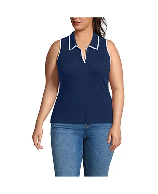 Lands' End Plus Drapey Rib Sleeveless Johnny Collar Polo Shirt