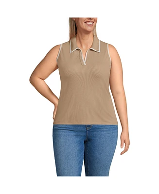 Lands' End Plus Drapey Rib Sleeveless Johnny Collar Polo Shirt