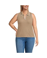 Lands' End Plus Drapey Rib Sleeveless Johnny Collar Polo Shirt