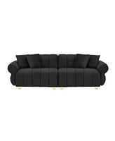 89-inch spring-wrapped cushions, 3 flannelette sofas, stylish metal feet and 4 throw pillows make for a modern living room bedroom