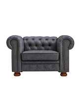 Classic Chesterfield Sofa Chair for Living Room Grey Faux Leather