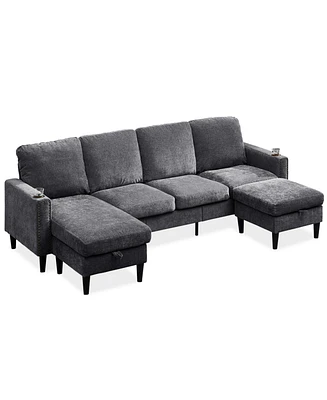 Chenille Sectional Sofa, U Shaped Sofa Couch with High Density Memory Foam, 4 Seat Comfy Modular Sofa Couch for Living Room, Modern U Shaped Sectional