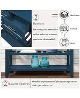 Mid-Century Navy Blue Console Sofa Table