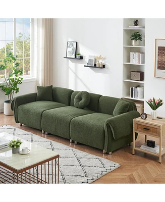 Green Teddy Velvet Sofa with 3 Pillows