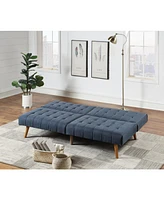 Navy Color Modern Convertible Sofa 1 Piece Set Couch Polyfiber Plush Tufted Cushion Sofa Wooden Legs