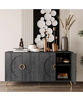 Modern Lacquered 4 Door Wooden Cabinet Sideboard Buffet Server Cabinet Storage Cabinet, for Living Room, Entryway, Hallway, Office, Kitchen and Dining
