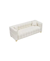 80 inches long, 21.7 inches deep, American body structure, technology fabric sofa, 3 seats waterproof and stain-proof, Beige anti-cat paw sofa