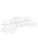 U Shape Sectional Sofa, Armless with Ottoman and French Edge