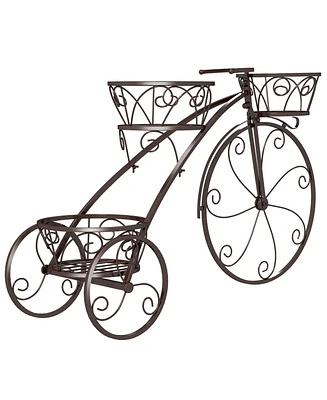 Tricycle Plant Stand Flower Pot Cart Holder with 3 Hollowed Baskets