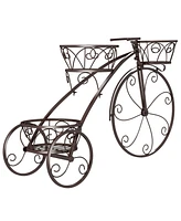 Tricycle Plant Stand Flower Pot Cart Holder with 3 Hollowed Baskets