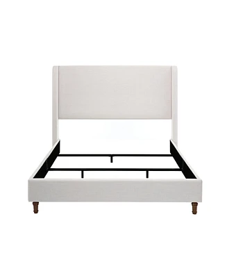 Hayden Wingback Upholstered Queen Bed: Tall Headboard, Ivory Canvas