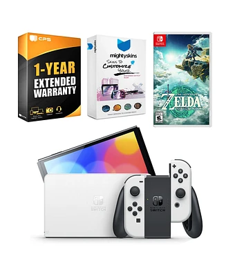 Nintendo Switch White Oled Console with The Legend of Zelda: Tears of the Kingdom, MightySkins Console and Controller Skin Voucher