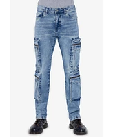 Raw X Men's All Over Zipper Cargo Pocket Straight Fit Fashion Jeans