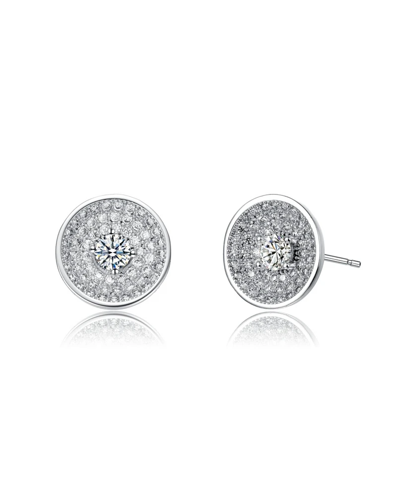 White Gold Plated with Clear Cubic Zirconia Multi-Row Concentric Halo Cluster Stud Earrings