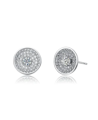 White Gold Plated with Clear Cubic Zirconia Multi-Row Concentric Halo Cluster Stud Earrings