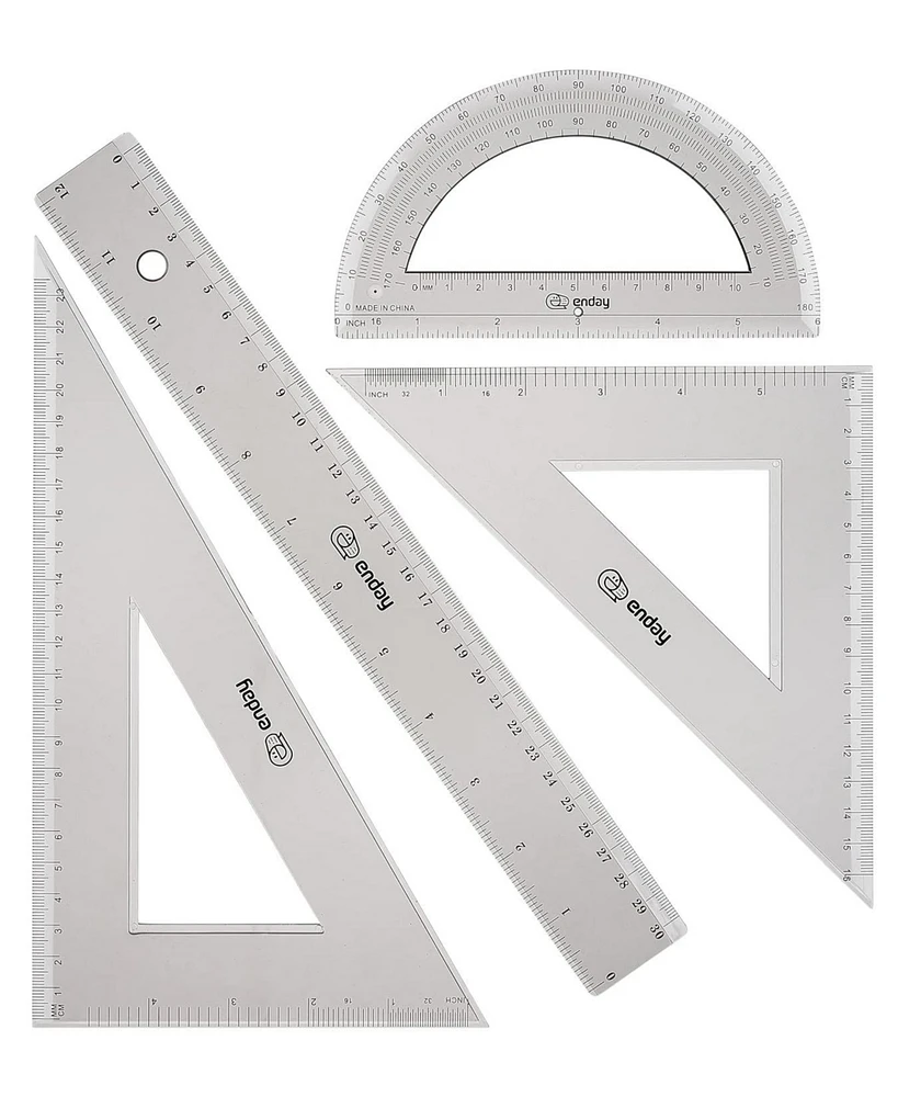 Geometry Plastic Ruler Set, Clear 12 inch/ 30 cm Straight Ruler, Triangle Rulers, Protractor Ruler Tool Set, Transparent School and Office Supplies Ma