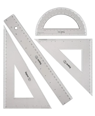 Geometry Plastic Ruler Set, Clear 12 inch/ 30 cm Straight Ruler, Triangle Rulers, Protractor Ruler Tool Set, Transparent School and Office Supplies Ma
