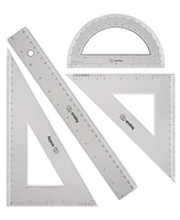 Geometry Plastic Ruler Set, Clear 12 inch/ 30 cm Straight Ruler, Triangle Rulers, Protractor Ruler Tool Set, Transparent School and Office Supplies Ma