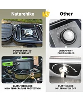 Naturehike 2 Burner Folding Camping Stove with Griddle, Portable Camp Isobutane Gas Stove with 16000 Btu Adjustable Burners & Piezo Ignition