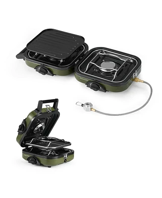 Naturehike 2 Burner Folding Camping Stove with Griddle, Portable Camp Isobutane Gas Stove with 16000 Btu Adjustable Burners & Piezo Ignition