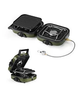 Naturehike 2 Burner Folding Camping Stove with Griddle, Portable Camp Isobutane Gas Stove with 16000 Btu Adjustable Burners & Piezo Ignition