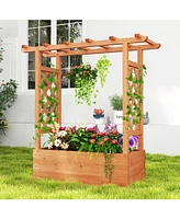Wooden Raised Garden Bed Elevated Planter Box with Trellis and Hanging Roof-Orange