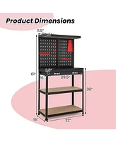 Tool Storage Workbench with Pegboard with 14 Hanging Accessories for Garage