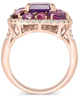 Amethyst (4-1/6 ct. t.w.), Rose de France Amethyst (7/8 ct. t.w.) & Diamond (1/2 ct. t.w.) Halo Ring in 14k Rose Gold