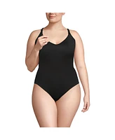 Lands' End Plus Tugless QuickDry V-Neck Multi-Way High Leg One Piece Swimsuit