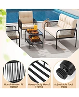 4 Pcs Patio Furniture Set with Loveseat Tempered Glass Coffee Table & Soft Cushions