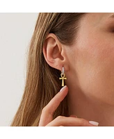 Spero London Sterling Silver Egyptian Ankh Zirconia Hoop Earring - Silver