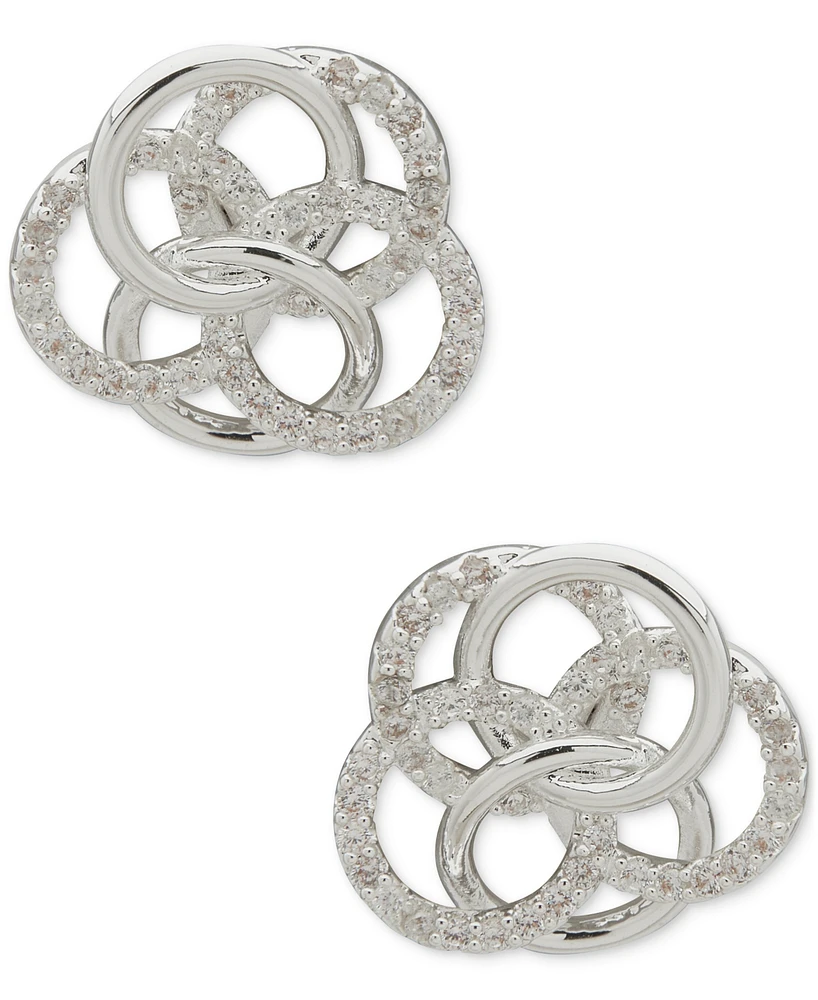 Anne Klein Silver-Tone Pave Interlocking Ring Stud Earrings