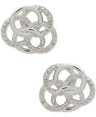 Anne Klein Silver-Tone Pave Interlocking Ring Stud Earrings
