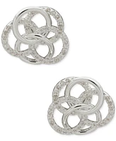 Anne Klein Silver-Tone Pave Interlocking Ring Stud Earrings