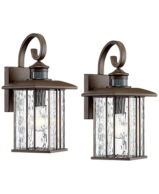 Deaver Modern Outdoor Wall Light Fixtures Set of 2 Oil Rubbed Bronze Motion Sensor Dusk to Dawn 15 1/4" Clear Water Glass for Post Exterior Barn