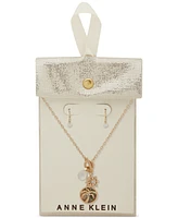 Anne Klein Gold-Tone Mixed Stone Multi-Charm Pendant Necklace & Drop Earrings Set