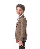 Elie Balleh Boys Brown Slim Fit Tweed Blazer