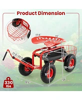 Extendable Handle Garden Cart Rolling Wagon Scooter