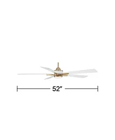 52" Vegas Nights Modern Indoor Ceiling Fan 5 Blade Led Light Remote Control Soft Brass Finish White Wood Blades Bedroom Living Room Kitchen Garag