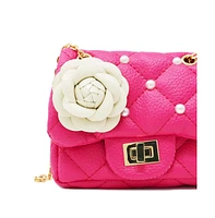 Tiny Treats + Zomi Gems Girls Classic Quilted Flower Pearl Handbag, Hot Pink