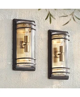 Habitat Modern Industrial Outdoor Wall Light Fixtures Set of 2 Bronze Warm Brass 16" Clear Glass Shade for Post Exterior Barn Deck House Porch Ya