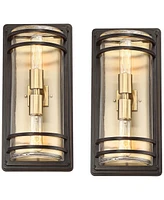 Habitat Modern Industrial Outdoor Wall Light Fixtures Set of 2 Bronze Warm Brass 16" Clear Glass Shade for Post Exterior Barn Deck House Porch Ya